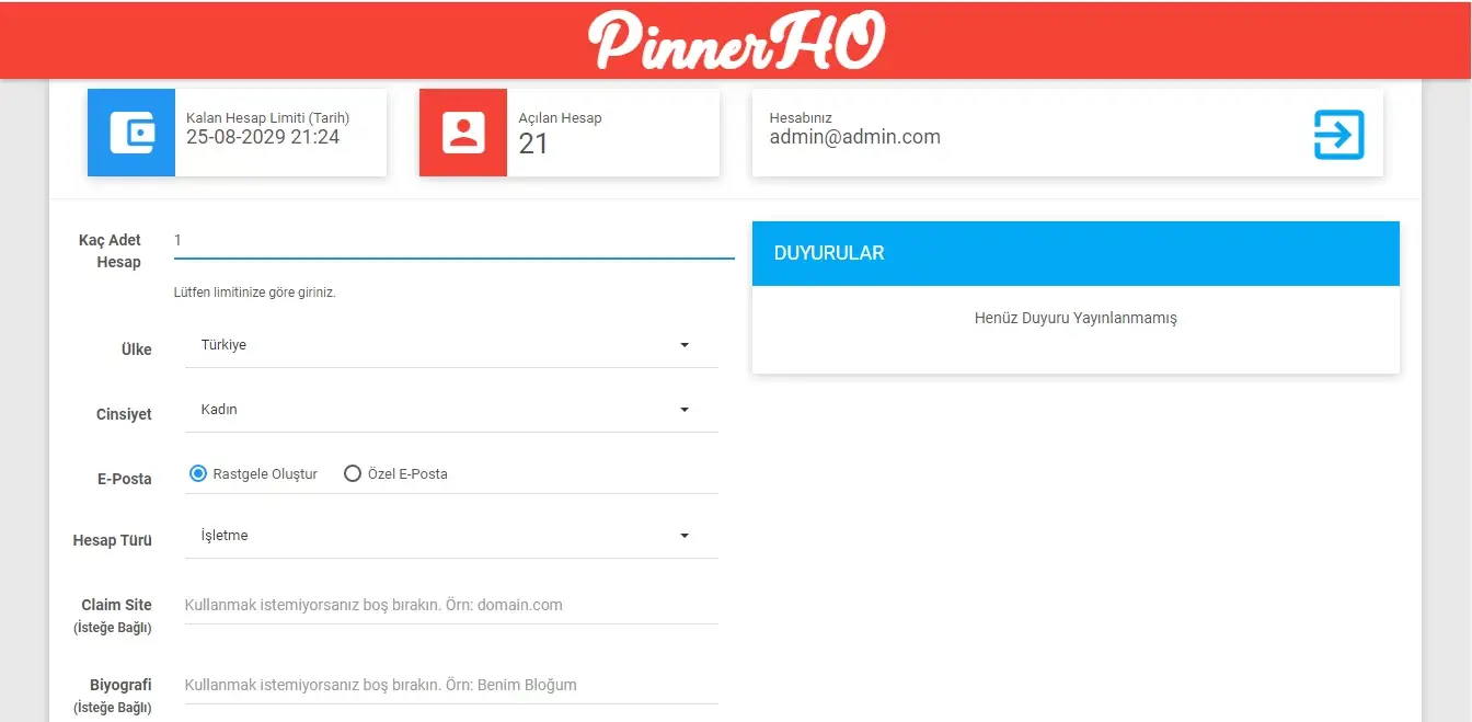 PinnerHO – Pinterest Hesap Oluşturucu